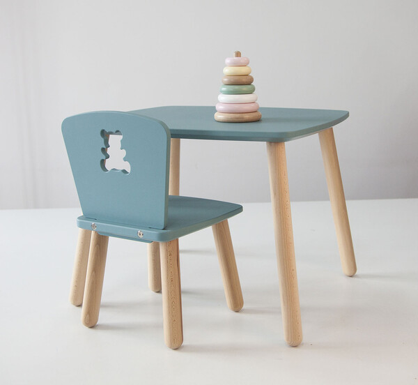 Комплект стол и стул детский 4-7 лет, серо-зеленый №2 №2