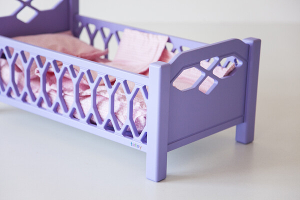 Деревянная кукольная кроватка фиолетовая №2 №2