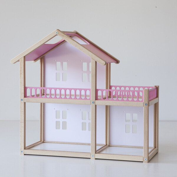 Деревянный кукольный домик розовый №2