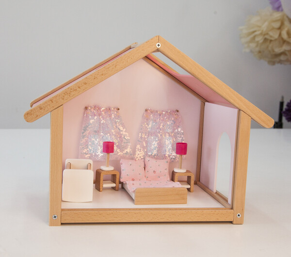 Мебель для кукольного домика спальня розовая №2