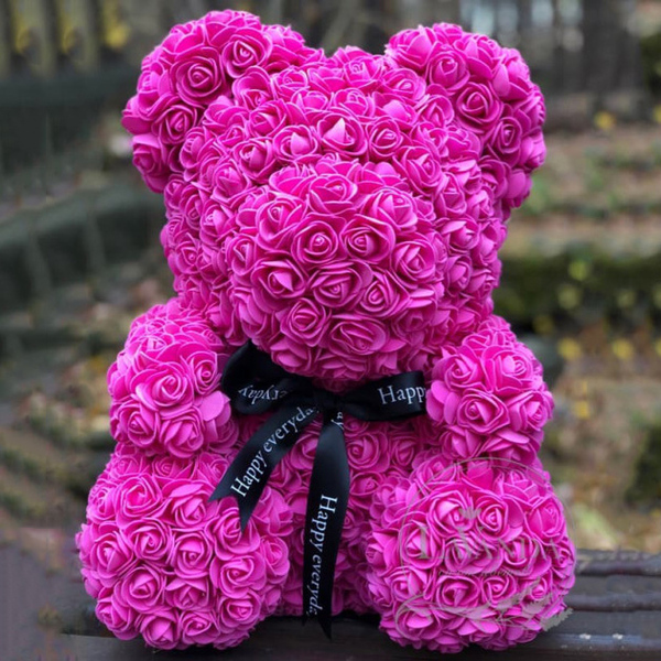 Кращий подарунок: ведмедик з штучних 3D троянд 25 см. №2