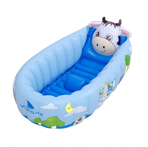 Надувная детская портативная ванночка бассейн для купания отдыха и пляжа Коровка Синий цвет SKL32-332837